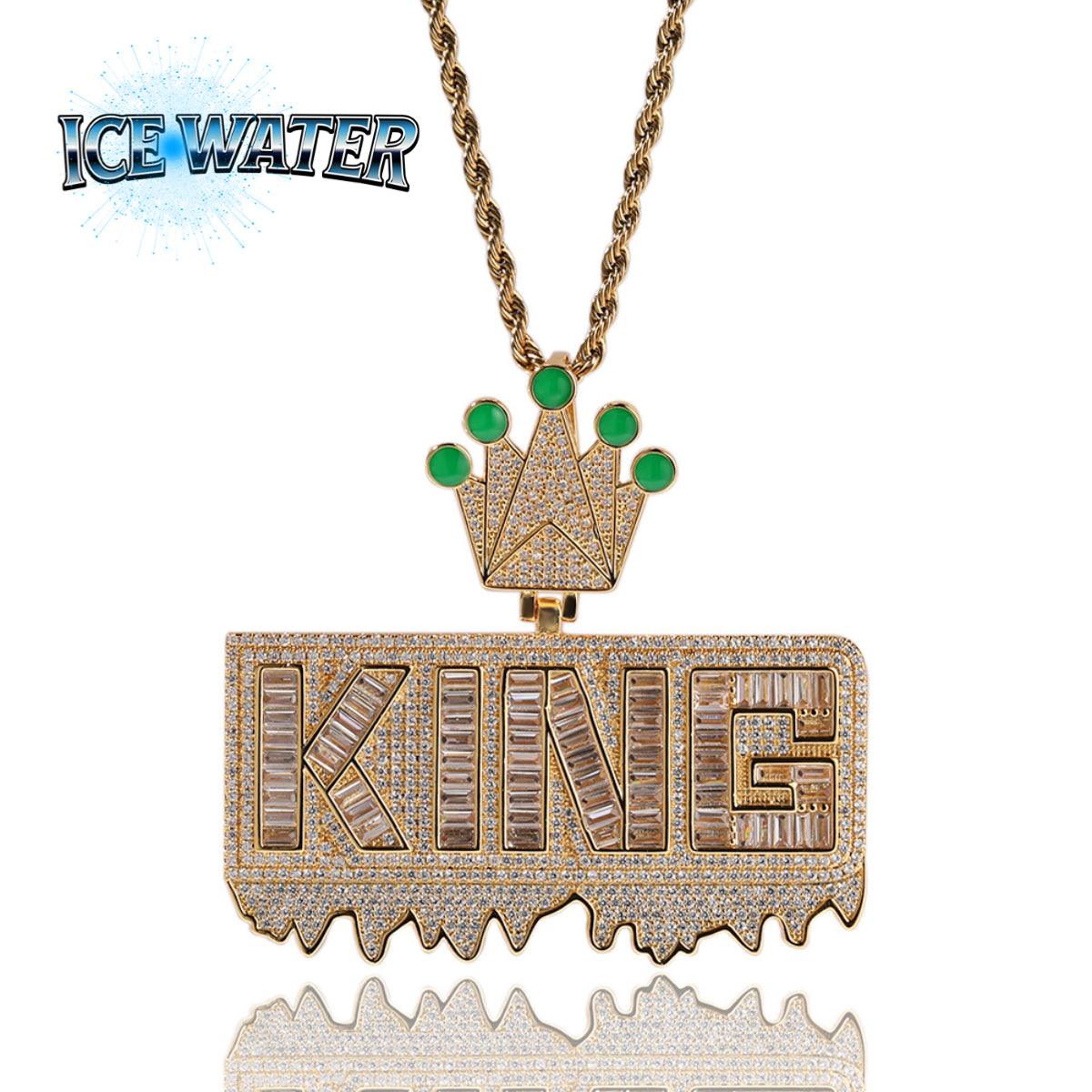 ICE WATER Luminous Crown Letter KING Pendant, Copper Zirconia