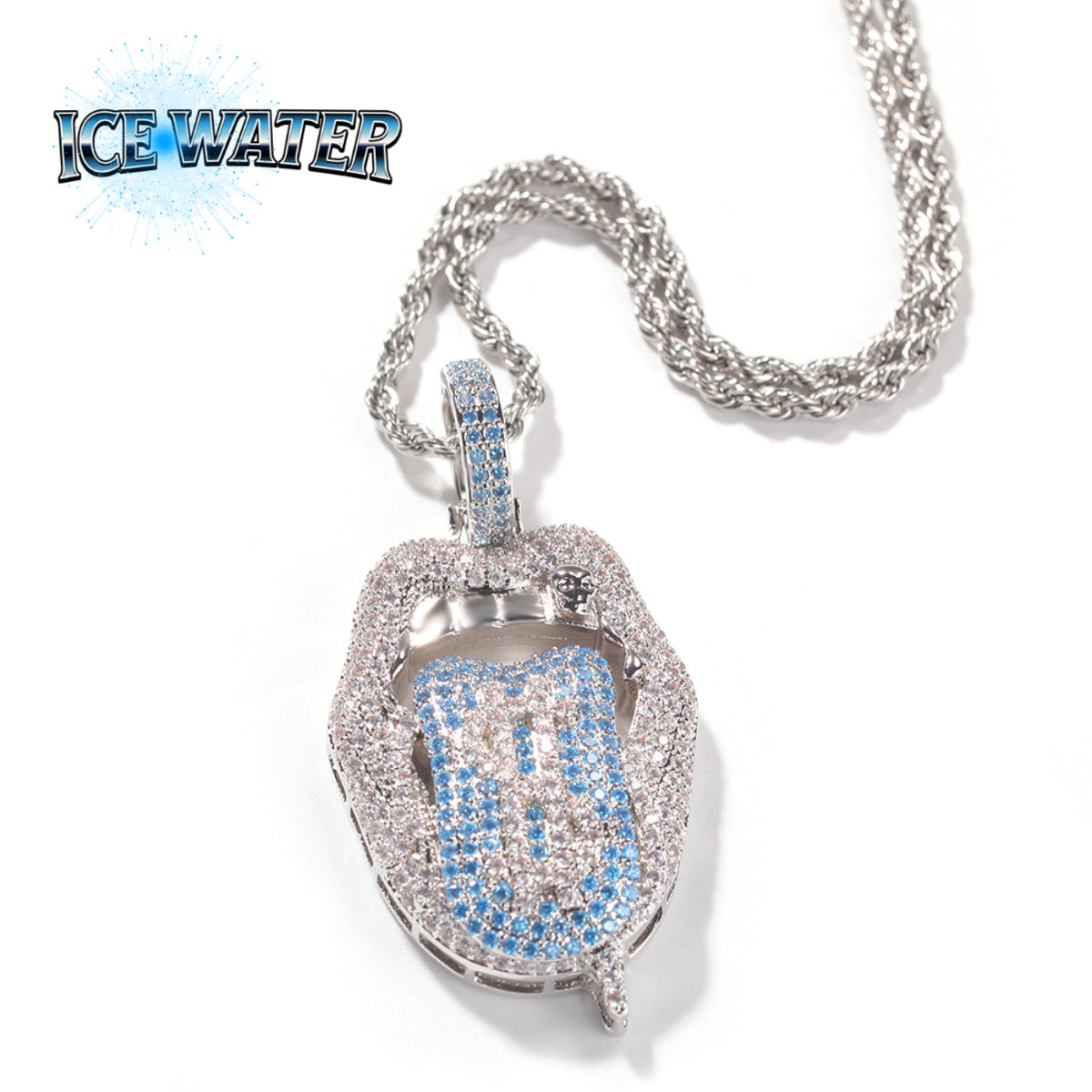 ICE WATER Men's Hip Hop Tongue Pendant zirconia