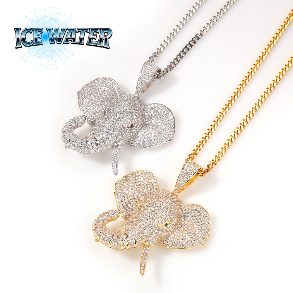 ICE WATER Large Elephant Head Hip-hop zirconia Pendant