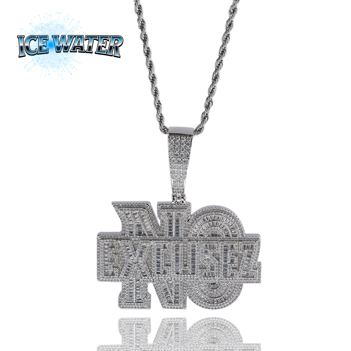 ICE WATER NO EXCUSEZ Letter Hip-Hop Pendant Copper zironia