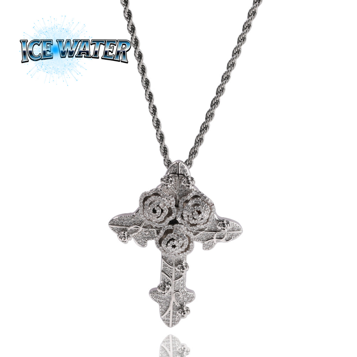 ICE WATER Hip-hop rose Cross zirconia Cuban Pendant