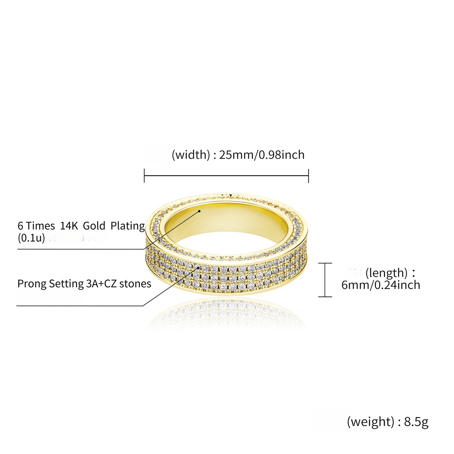 ICE WATER Hip Hop Rock Style 3A Zirconia Ring