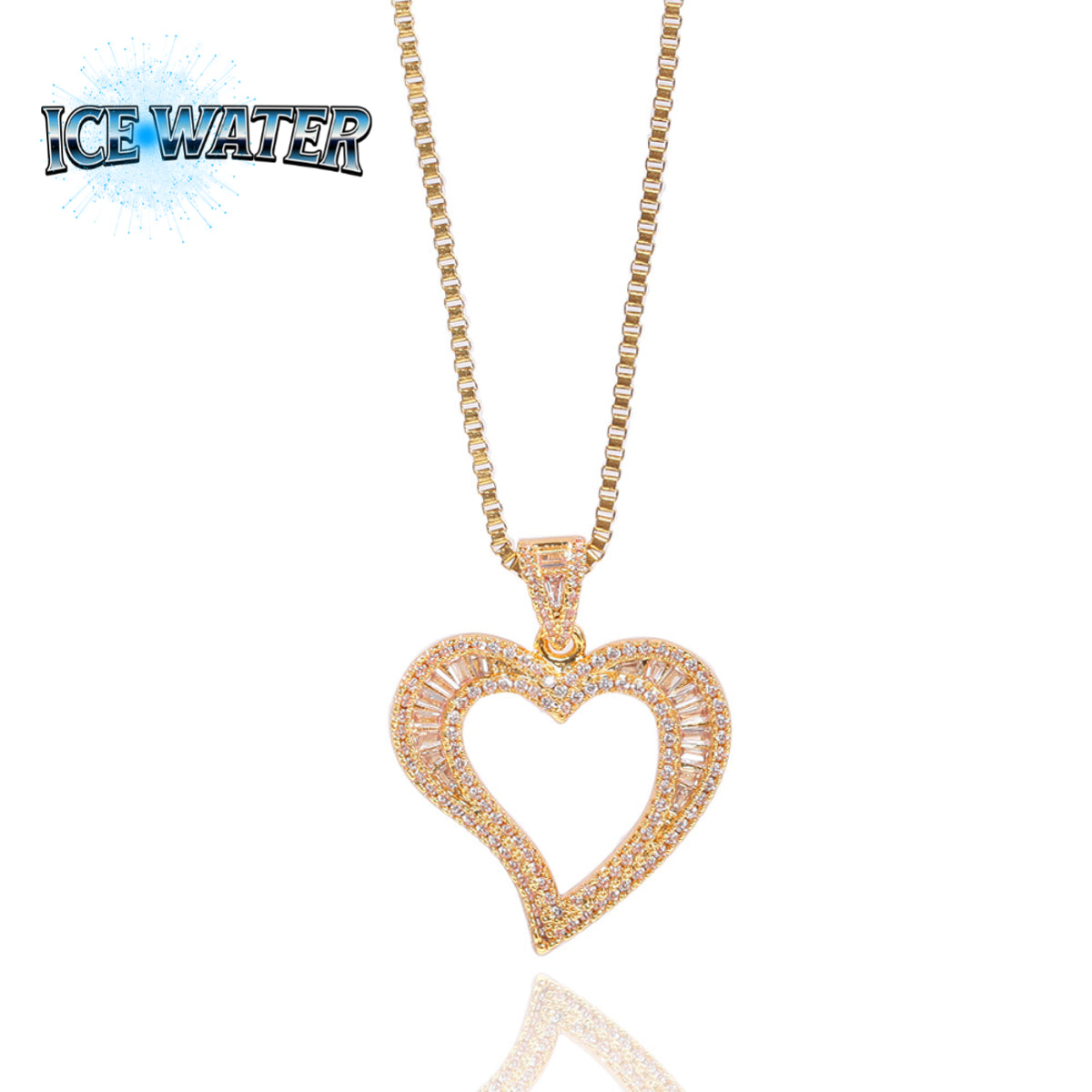 ICE WATER Curve Heart Baguette Cut Zirconia Necklace