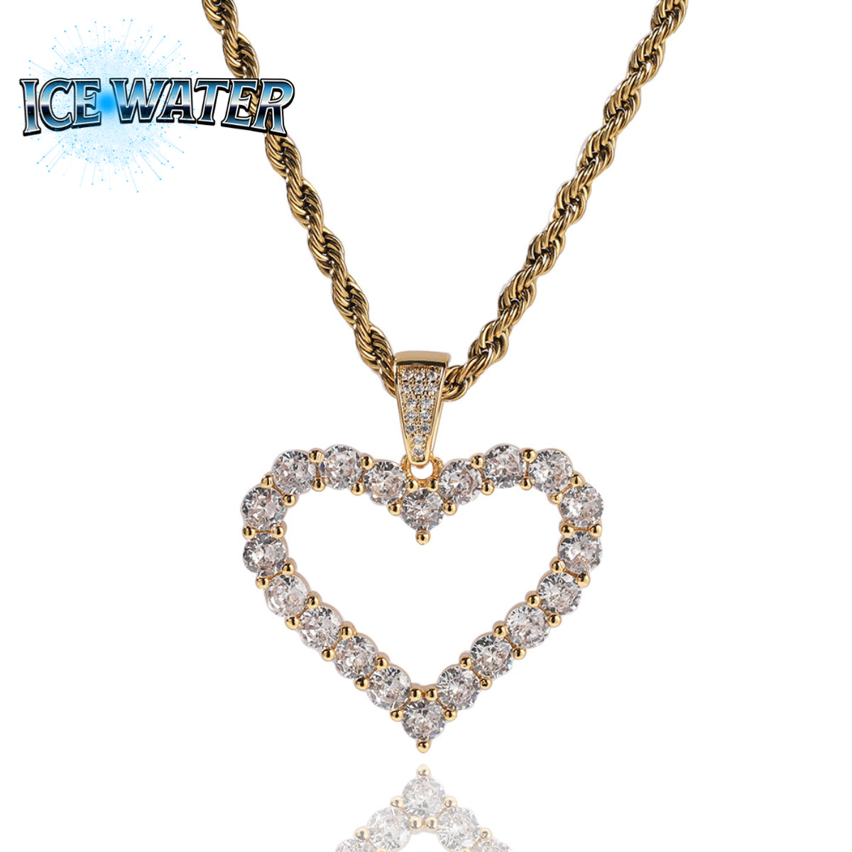 ICE WATER Zirconia Loving Design Hollow Pendant Necklace