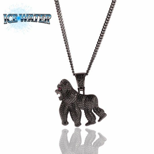 ICE WATER Hip-hop Chimpanzee Roaring Gorilla Zircon Pendant Necklace