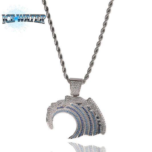 ICE WATER Hip Hop Zirconia Wave Shape Pendant Necklace