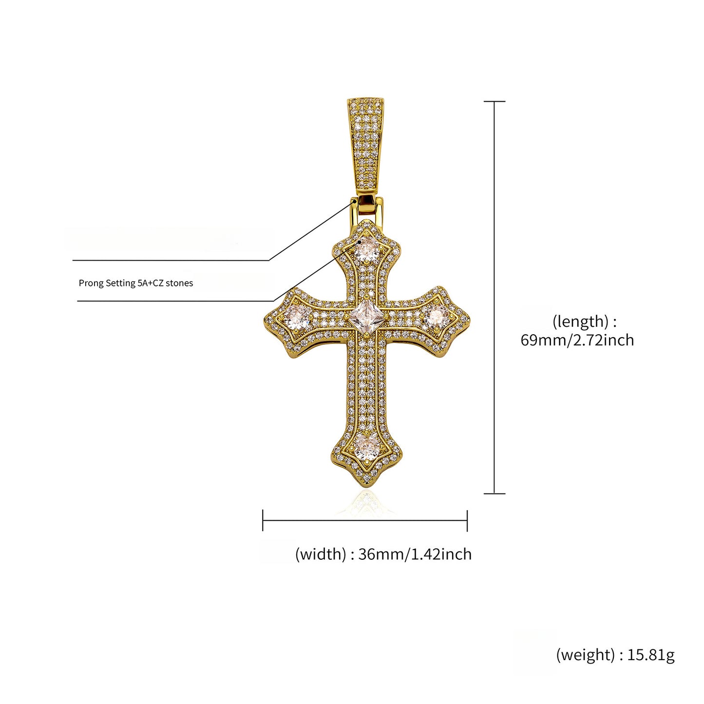 ICE WATER Hip-hop Cross zirconia Cuban Pendant